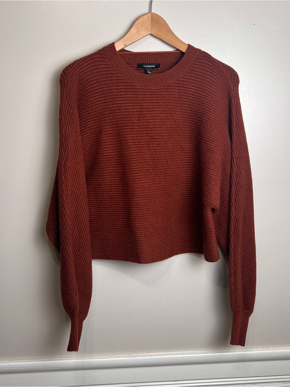 Calligraphie Rust Ribbed Knit Long Sleeve Sweater Size Large, EUC